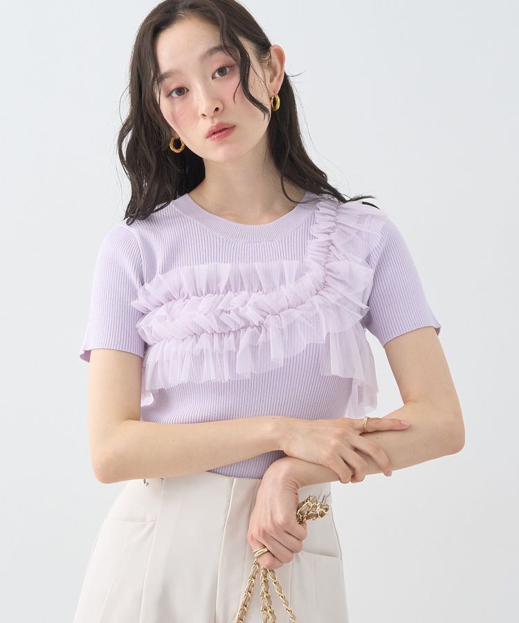 earth music&ecology「アシメチュールフリルニットプルオーバー」|ニット・セーター|Lavender