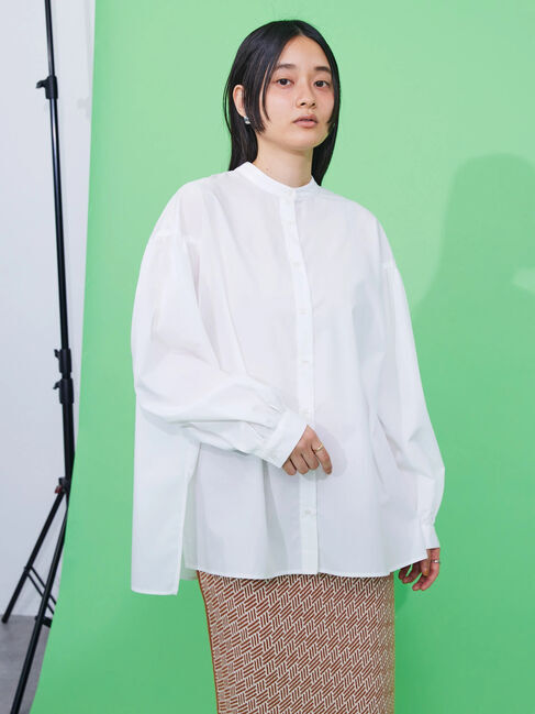  「バンドカラー袖ボリュームブラウス」|シャツ・ブラウス|アイボリー