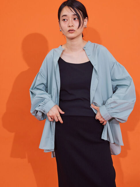  「バンドカラー袖ボリュームブラウス」|シャツ・ブラウス|ライトグリーン