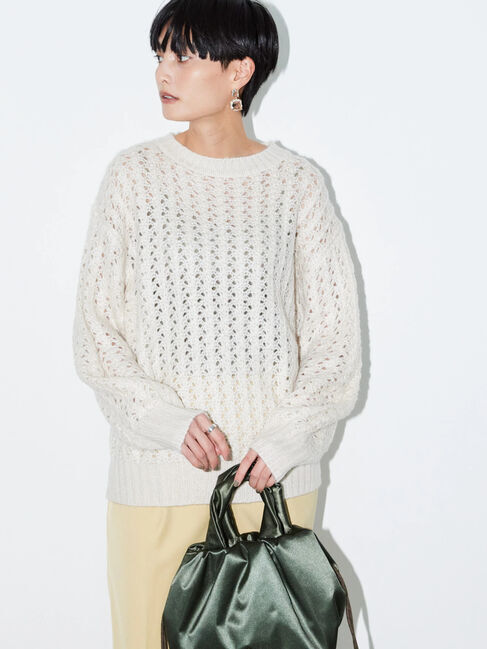  「透かし編みニットプルオーバー」|ニット・セーター|アイボリー