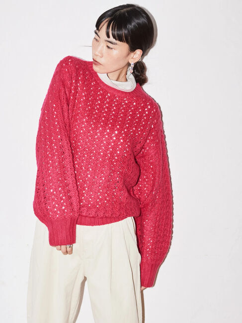  「透かし編みニットプルオーバー」|ニット・セーター|ピンク