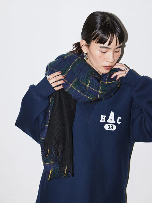  「チェック&times;ソリッドリバーシブルマフラー」|ストール|