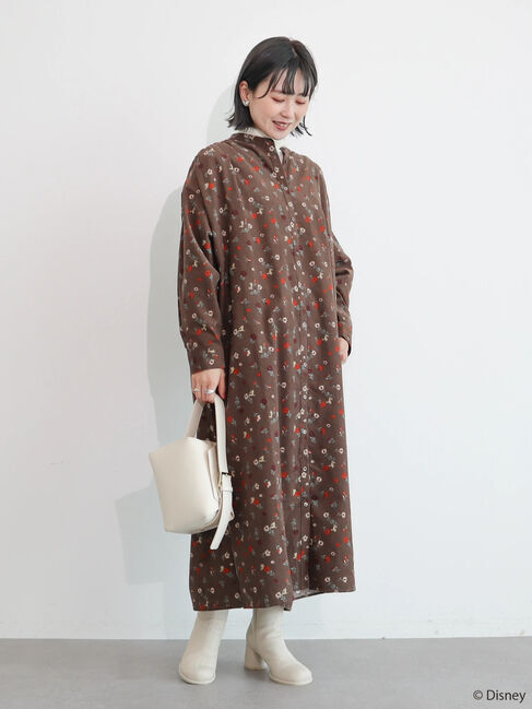  「プリントコーデュロイワンピース/Mickey」|ワンピース|ブラウン