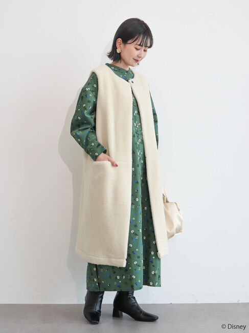  「プリントコーデュロイワンピース/Mickey」|ワンピース|