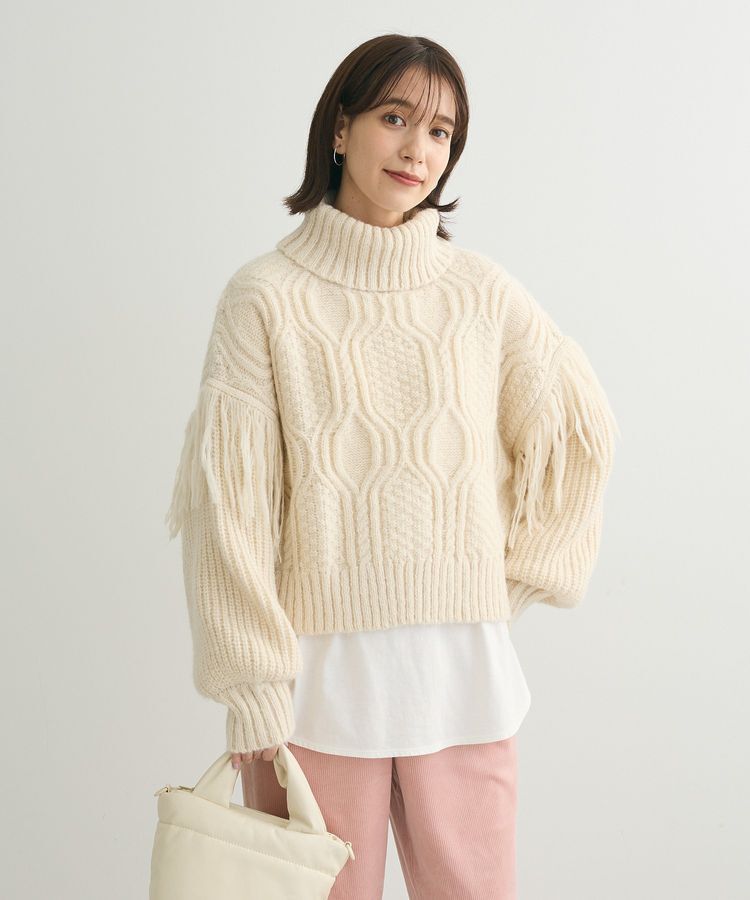 Green Parks「・swing by フリンジタートルニット」|ニット・セーター|