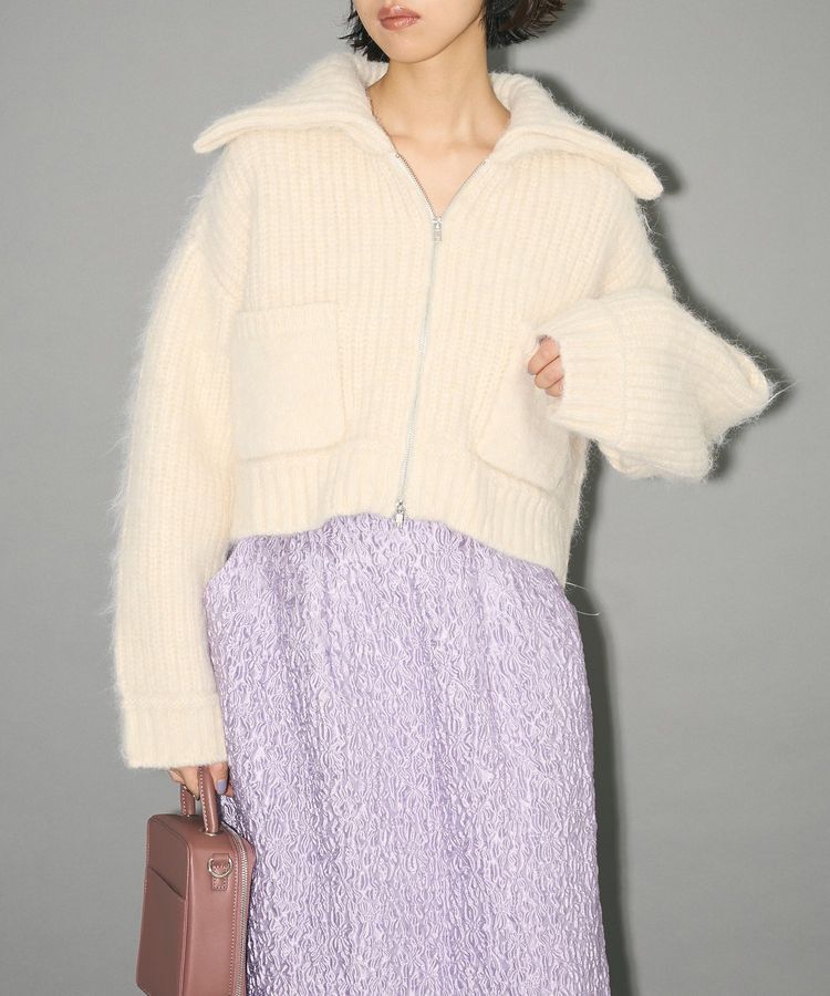 AnriettMusee「フロントジップビックカラーニットブルゾン」|カーディガン|Off White