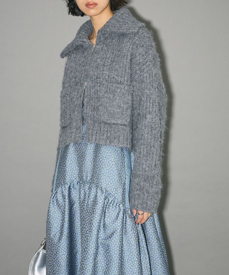 AnriettMusee「フロントジップビックカラーニットブルゾン」|カーディガン|