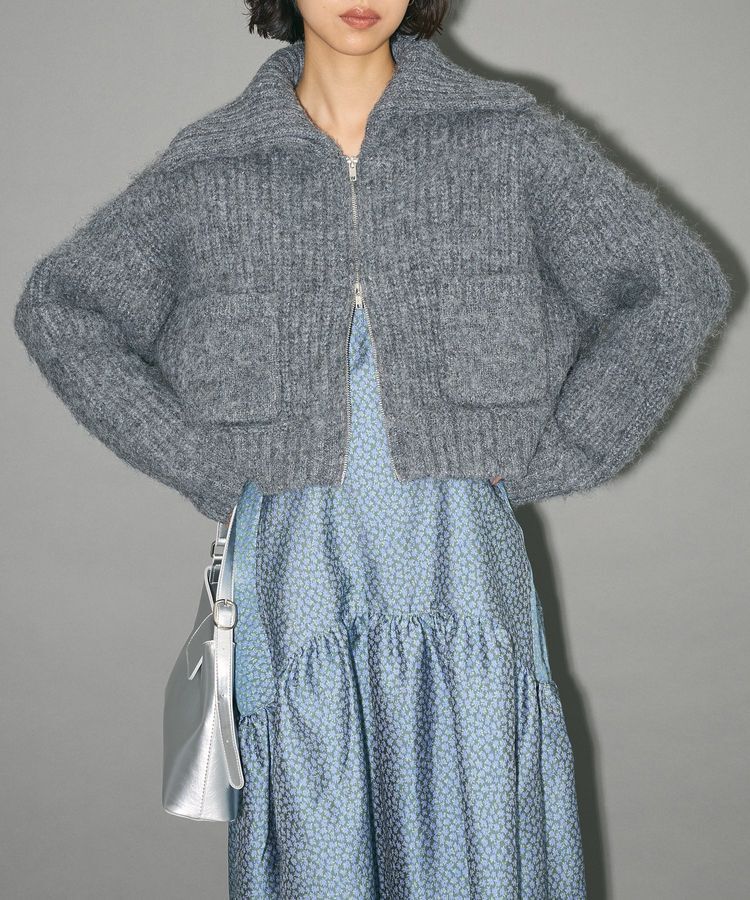AnriettMusee「フロントジップビックカラーニットブルゾン」|カーディガン|