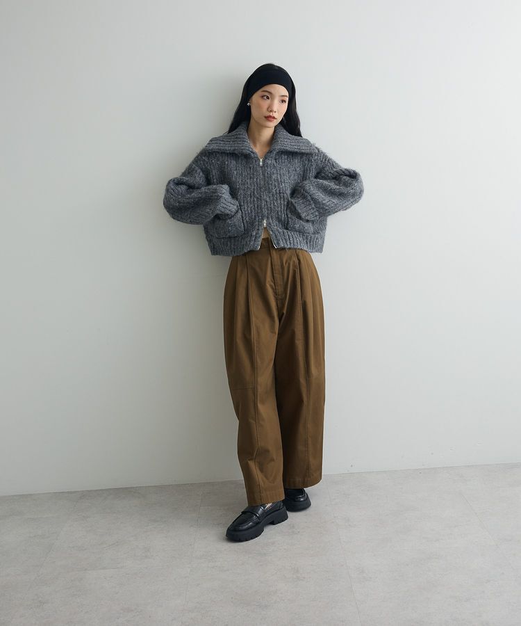 AnriettMusee「フロントジップビックカラーニットブルゾン」|カーディガン|
