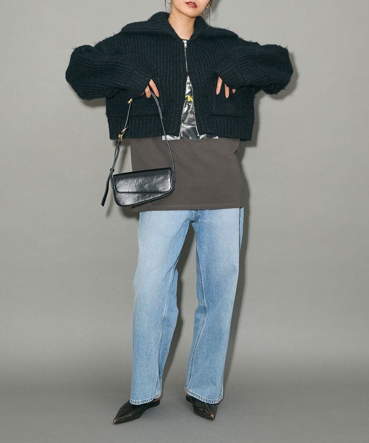 AnriettMusee「フロントジップビックカラーニットブルゾン」|カーディガン|