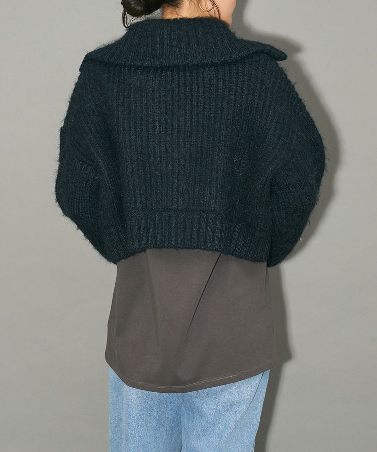 AnriettMusee「フロントジップビックカラーニットブルゾン」|カーディガン|