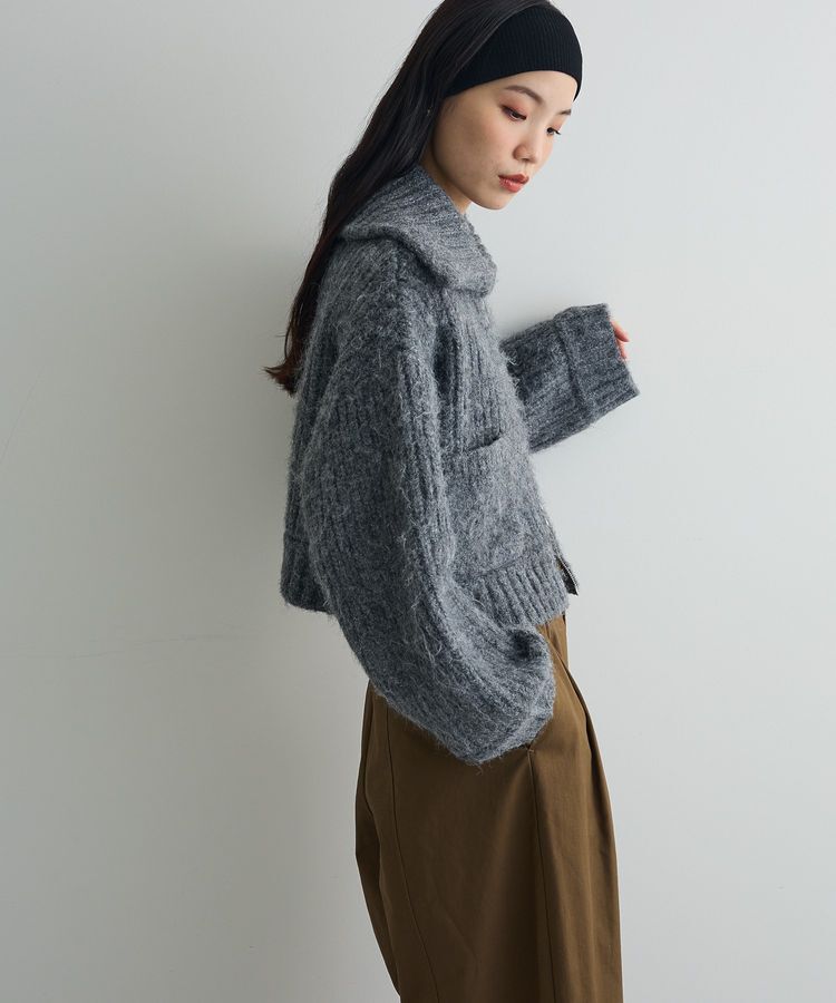 AnriettMusee「フロントジップビックカラーニットブルゾン」|カーディガン|