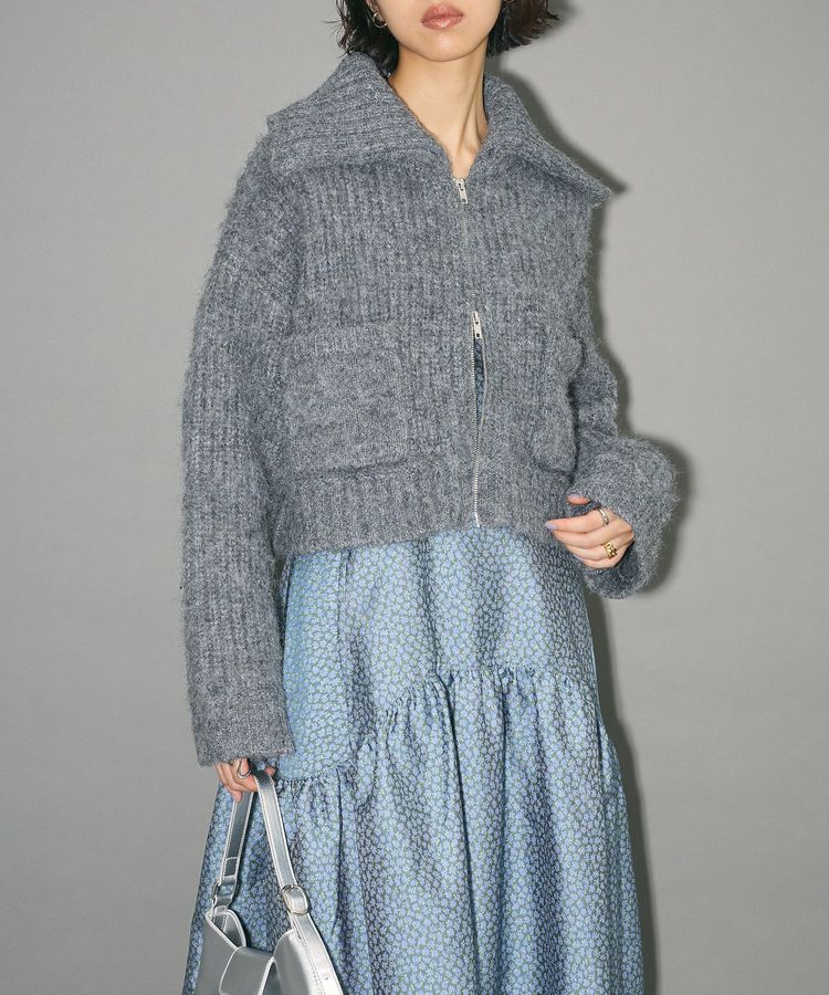 AnriettMusee「フロントジップビックカラーニットブルゾン」|カーディガン|