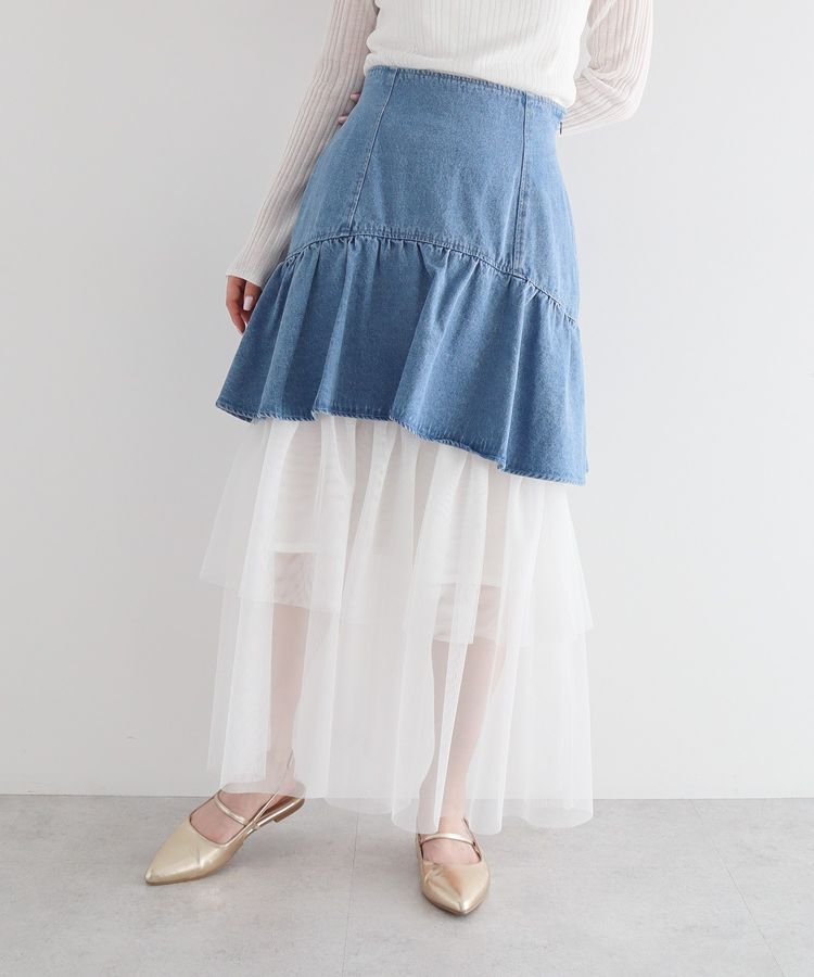 Green Parks「dazzlin デニムチュールレイヤードスカート」|スカート|Indigo