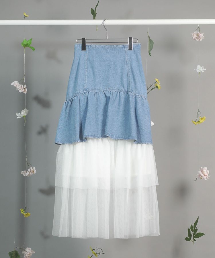 Green Parks「dazzlin デニムチュールレイヤードスカート」|スカート|