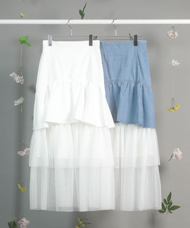 Green Parks「dazzlin デニムチュールレイヤードスカート」|スカート|