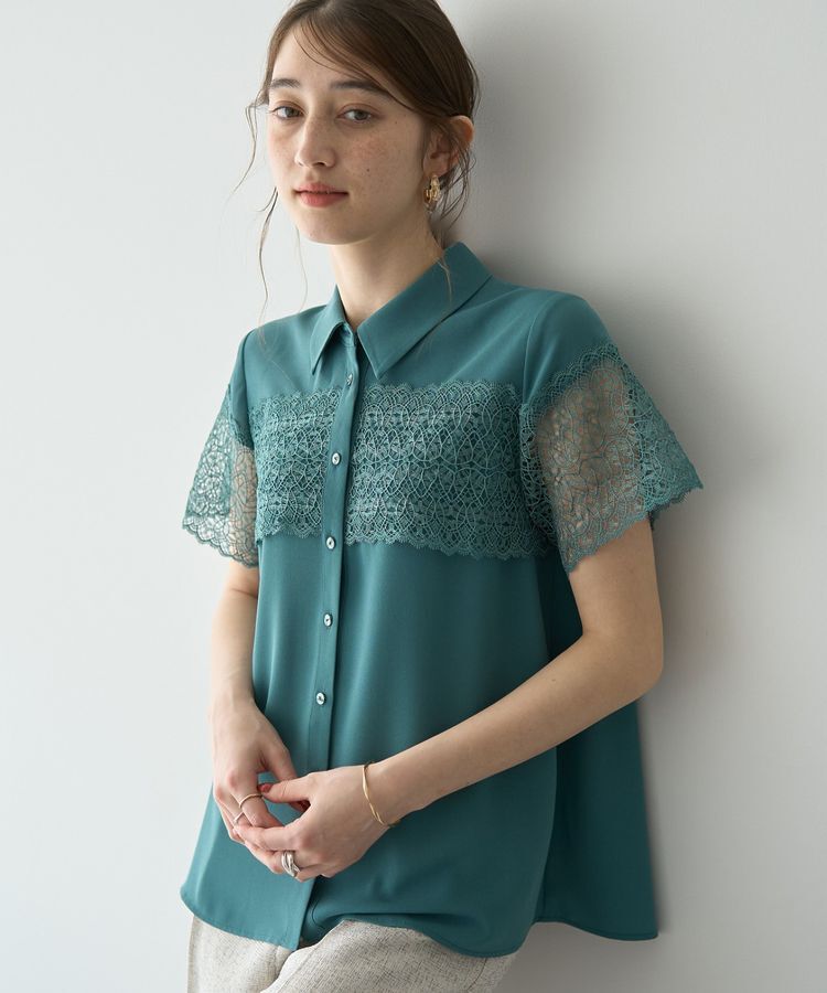 YECCA VECCA「レースMIXブラウス」|シャツ・ブラウス|Green