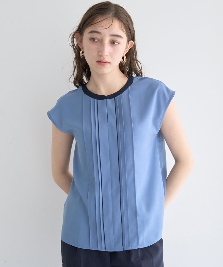 YECCA VECCA「配色タックデザインブラウス」|シャツ・ブラウス|Blue