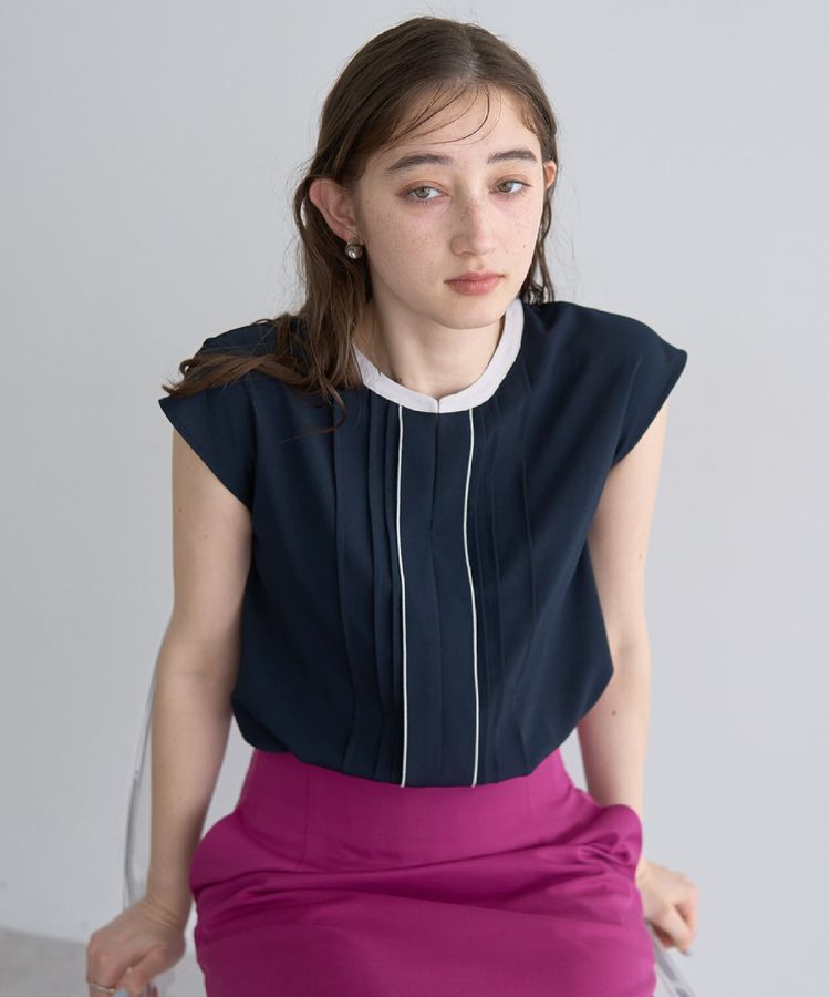 YECCA VECCA「配色タックデザインブラウス」|シャツ・ブラウス|Navy