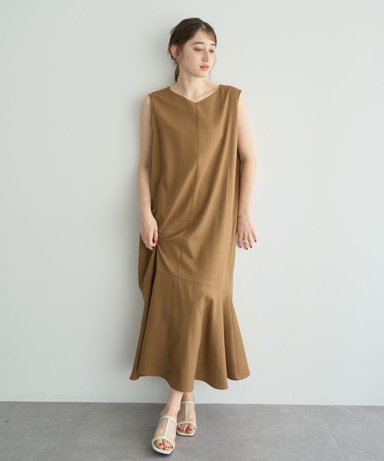 YECCA VECCA「レーヨン麻混レースアップワンピース」|ワンピース|Dark beige