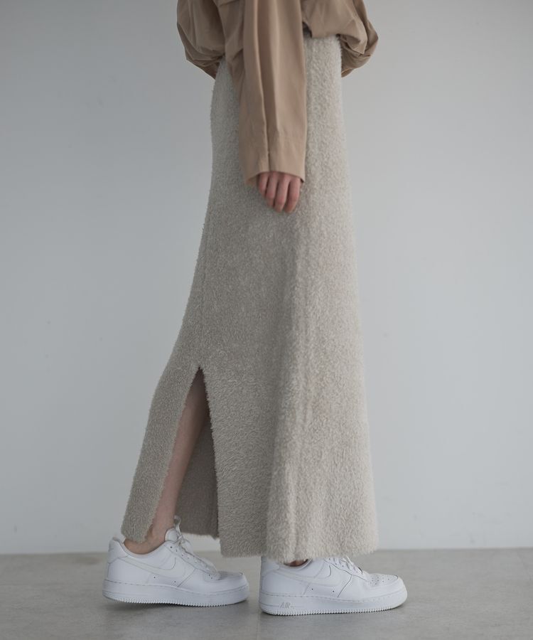 GARAGE OF GOOD CLOTHING「フェザーヤーンロングスカート」|タイト|Gray Beige