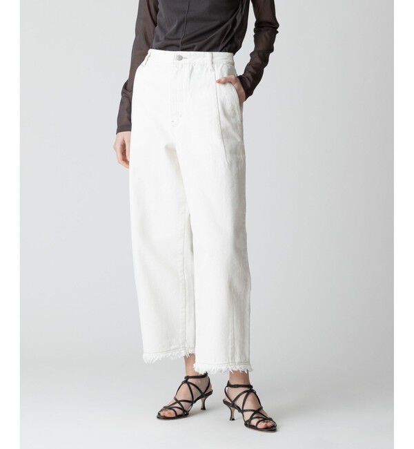 allureville「デニムフリンジヘムオーバルパンツ」|デニム|ホワイト