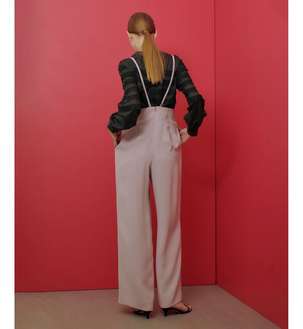 LOULOU WILLOUGHBY「【LOULOU WILLOUGHBY】ダブルクロスハイウエストサスペンダーパンツ」|オールインワン|