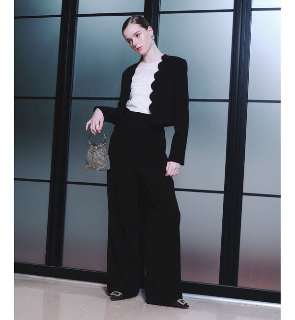 LOULOU WILLOUGHBY「【LOULOU WILLOUGHBY】ダブルクロスハイウエストサスペンダーパンツ」|オールインワン|ブラック