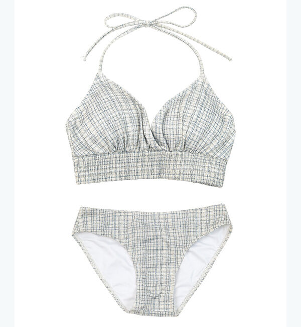 SEA DRESS「バックリボンホルターネックビキニ/水着」|ビキニ|チェック/グレー