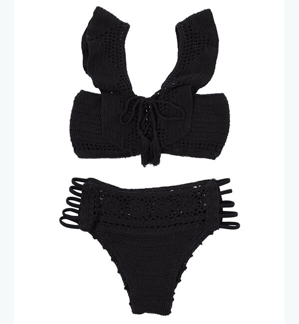 SEA DRESS「ショルダーフリルクロシェビキニ」|ビキニ|ブラック