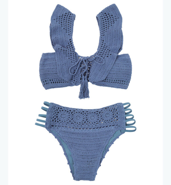 SEA DRESS「ショルダーフリルクロシェビキニ」|ビキニ|ブルー