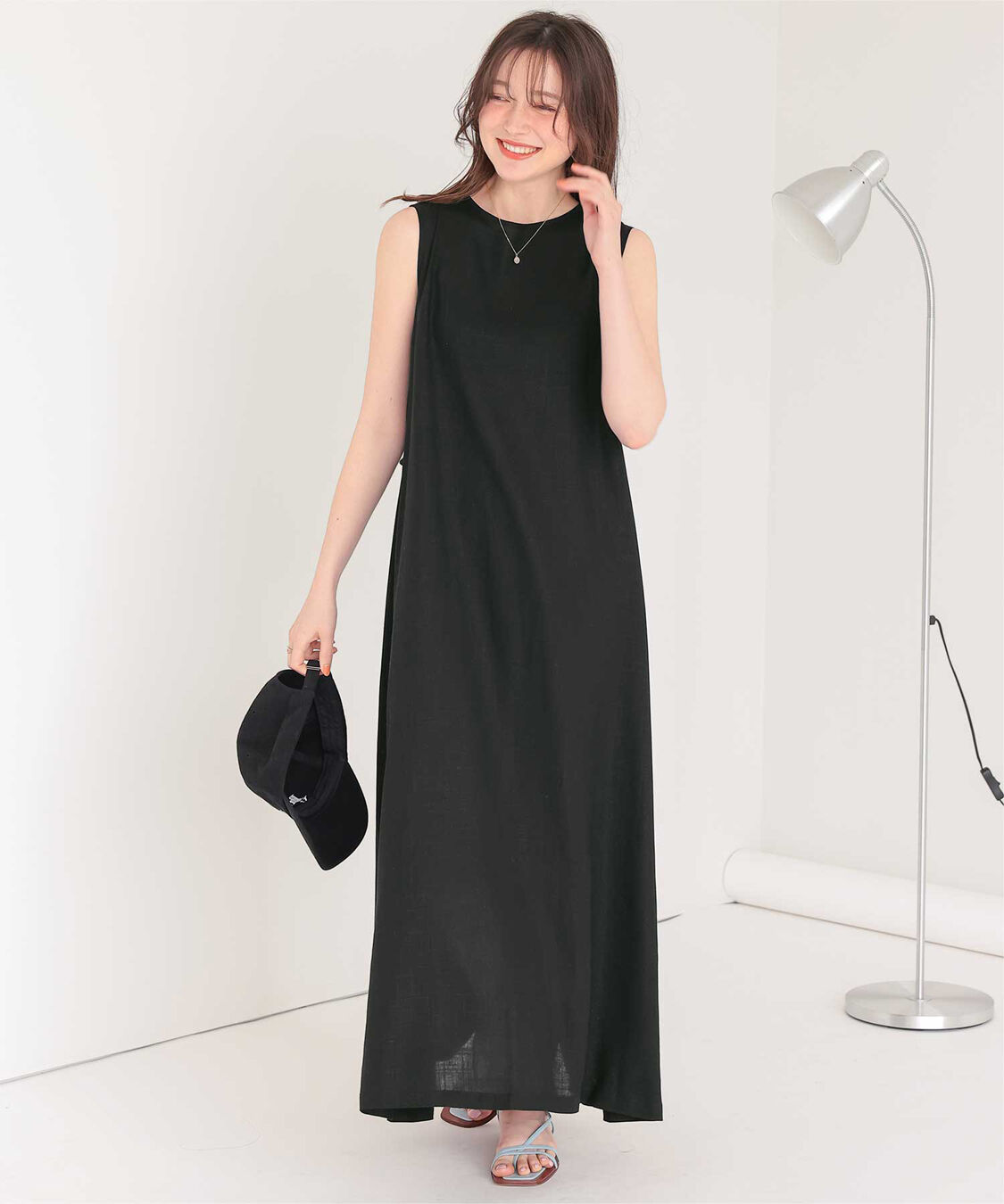 titivate「リネン混2wayリボンマキシワンピース」|ワンピース|ブラック