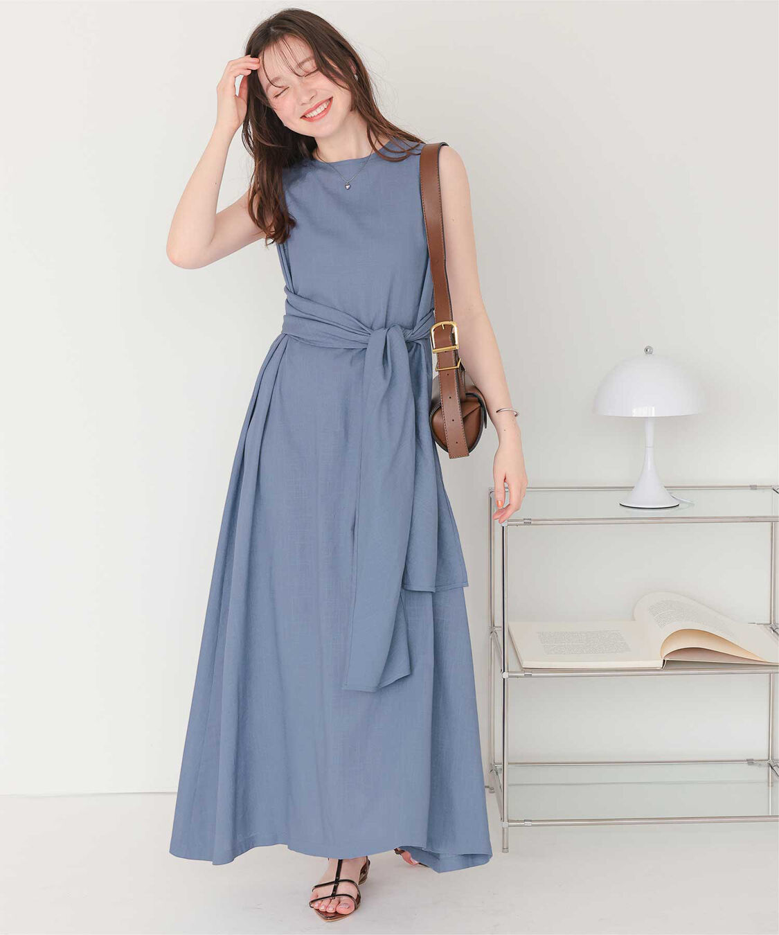titivate「リネン混2wayリボンマキシワンピース」|ワンピース|ブルー