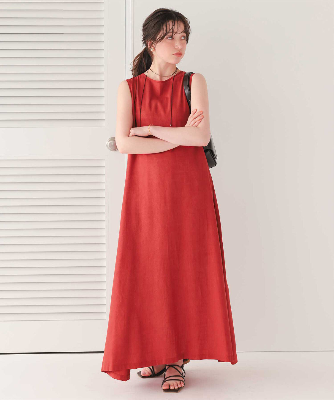 titivate「リネン混2wayリボンマキシワンピース」|ワンピース|レッド