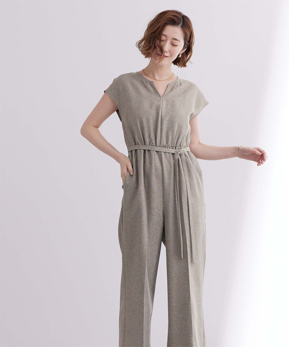 ur's「リネンライクヘンリーネックオールインワン」|オールインワン|