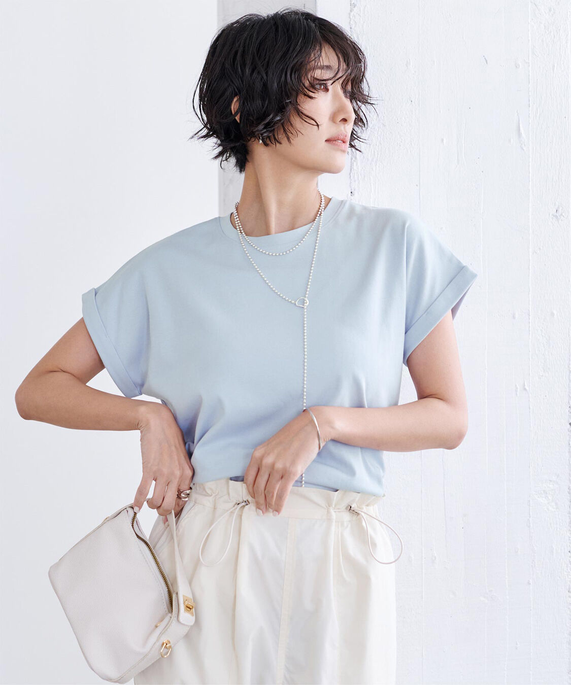 ur's「汗染み防止ダブルカフスTシャツ」|Tシャツ・カットソー|ブルーグレー