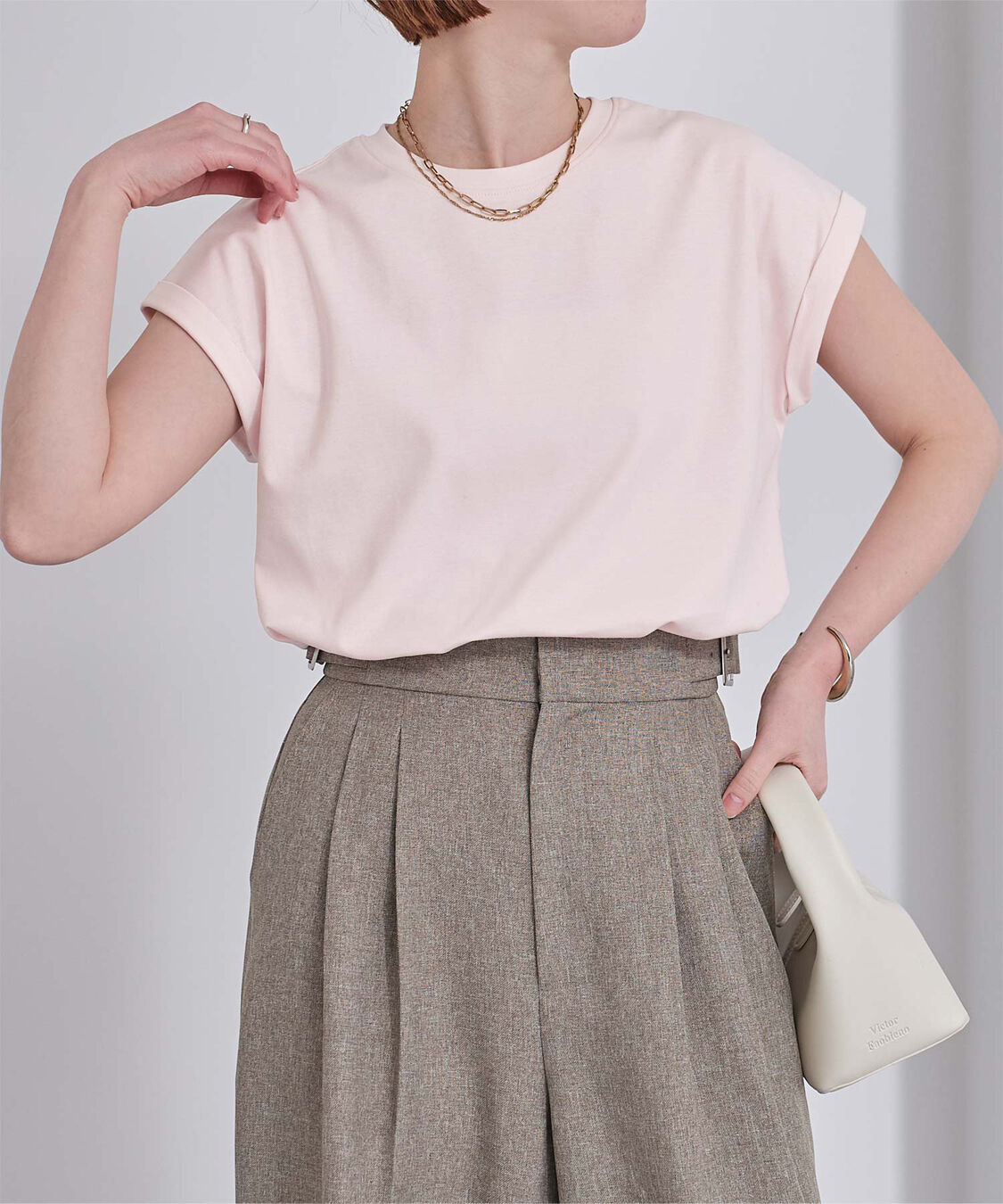 ur's「汗染み防止ダブルカフスTシャツ」|Tシャツ・カットソー|ライトピンク