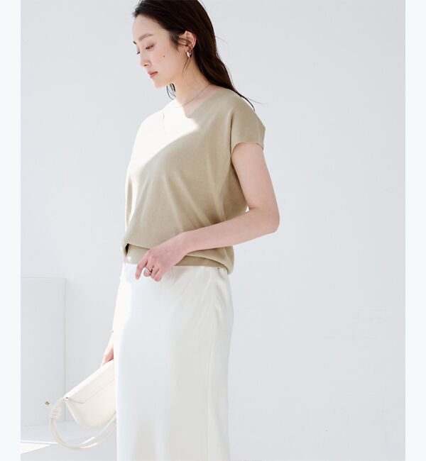 ur's「フレンチスリーブVネックニット」|ニット・セーター|ベージュ