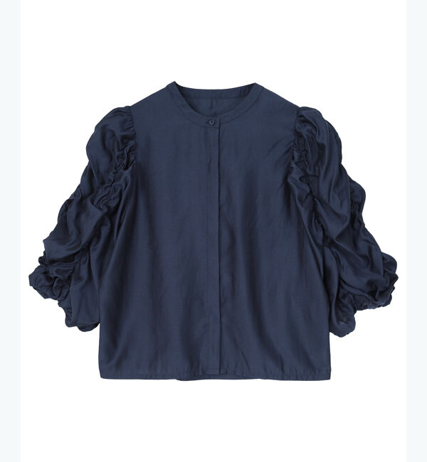 ur's「シャーリングデザインスリーブバンドカラーブラウス」|シャツ・ブラウス|