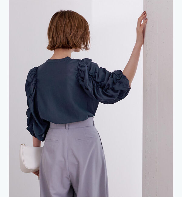 ur's「シャーリングデザインスリーブバンドカラーブラウス」|シャツ・ブラウス|
