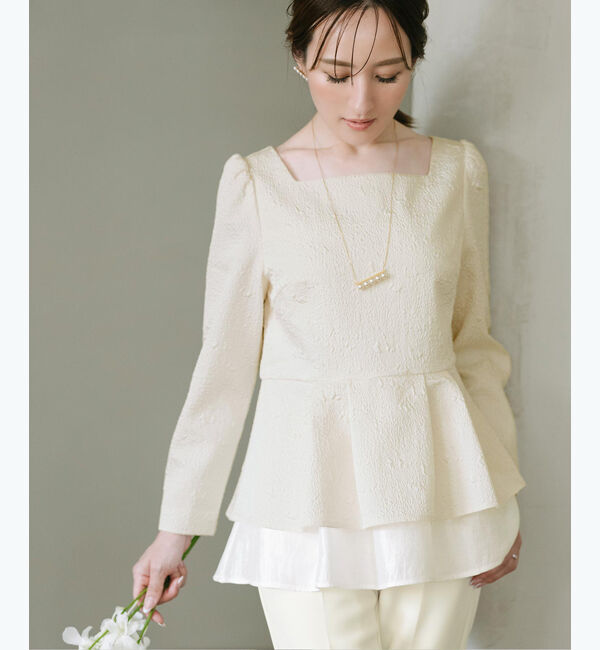 ur's「【星玲奈さんコラボアイテム】ふくれジャガードティアードペプラムトップス」|Tシャツ・カットソー|