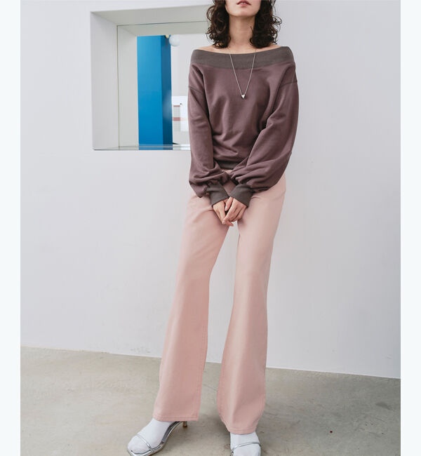 titivate「ドット/カラーストレートデニムパンツ」|デニム|ピンク