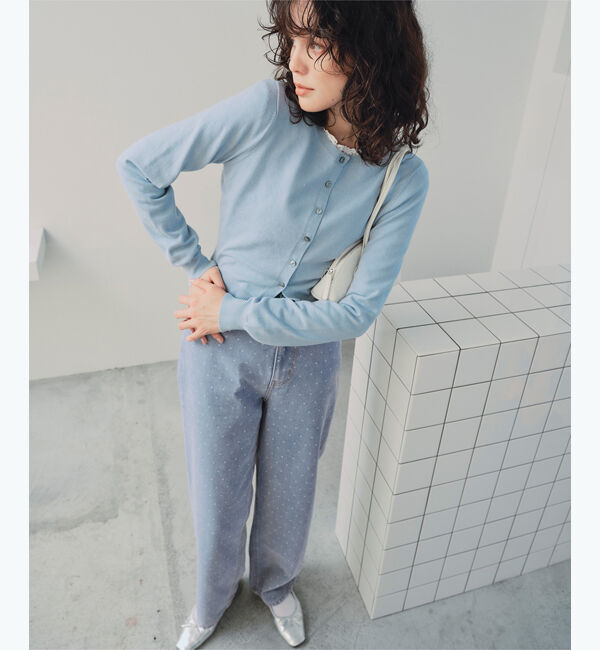 titivate「ドット/カラーストレートデニムパンツ」|デニム|