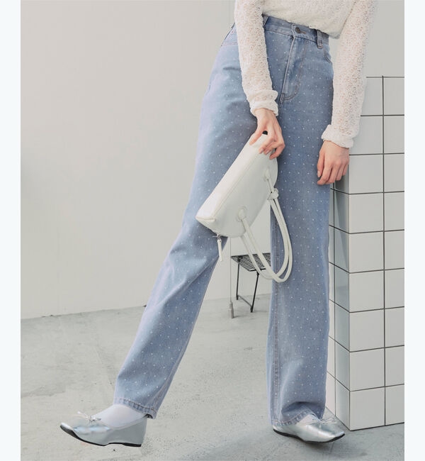 titivate「ドット/カラーストレートデニムパンツ」|デニム|