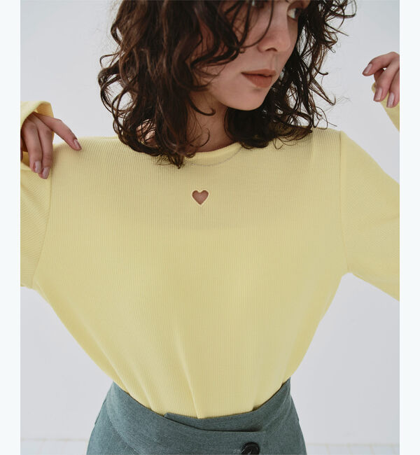 titivate「ハートカット刺繍前後2wayカットソー」|Tシャツ・カットソー|イエロー