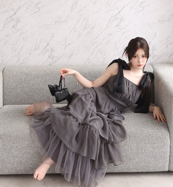  「【premiumorder】肩リボンティアードキャミワンピ」|ワンピース|