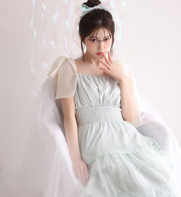  「【premiumorder】肩リボンティアードキャミワンピ」|ワンピース|