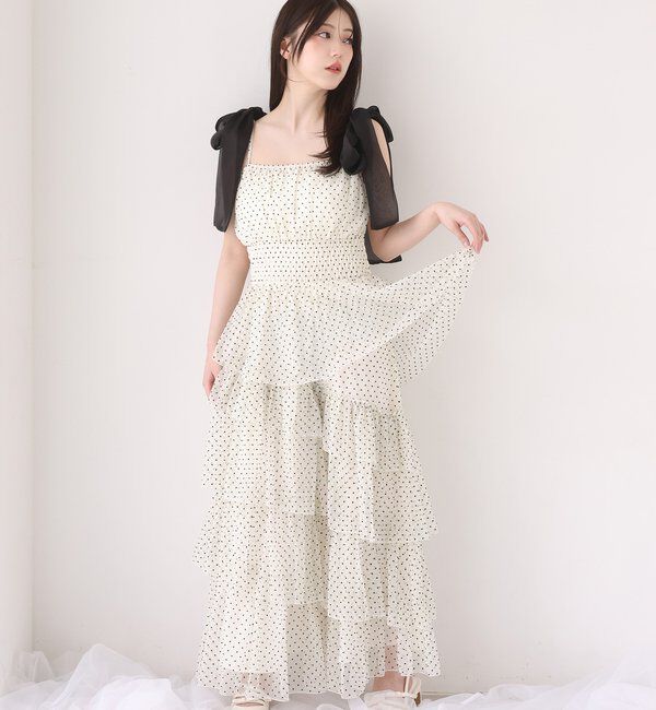  「【premiumorder】肩リボンティアードキャミワンピ」|ワンピース|