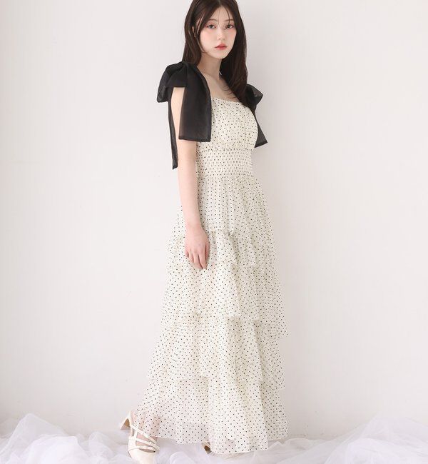  「【premiumorder】肩リボンティアードキャミワンピ」|ワンピース|