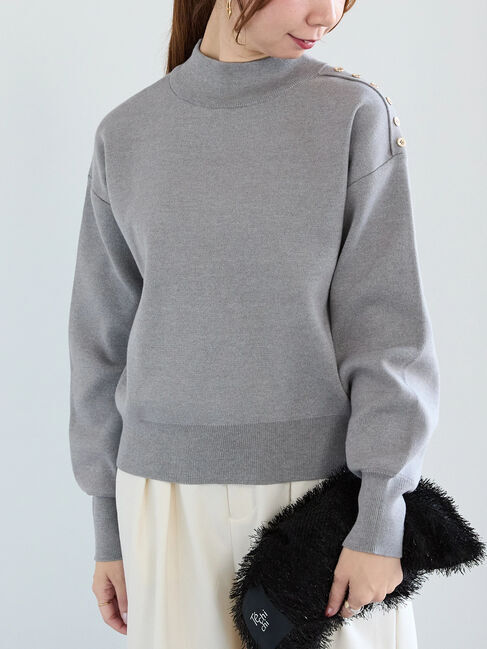 Te chichi「スタンドショルダーメタルボタンニット」|ニット・セーター|グレー